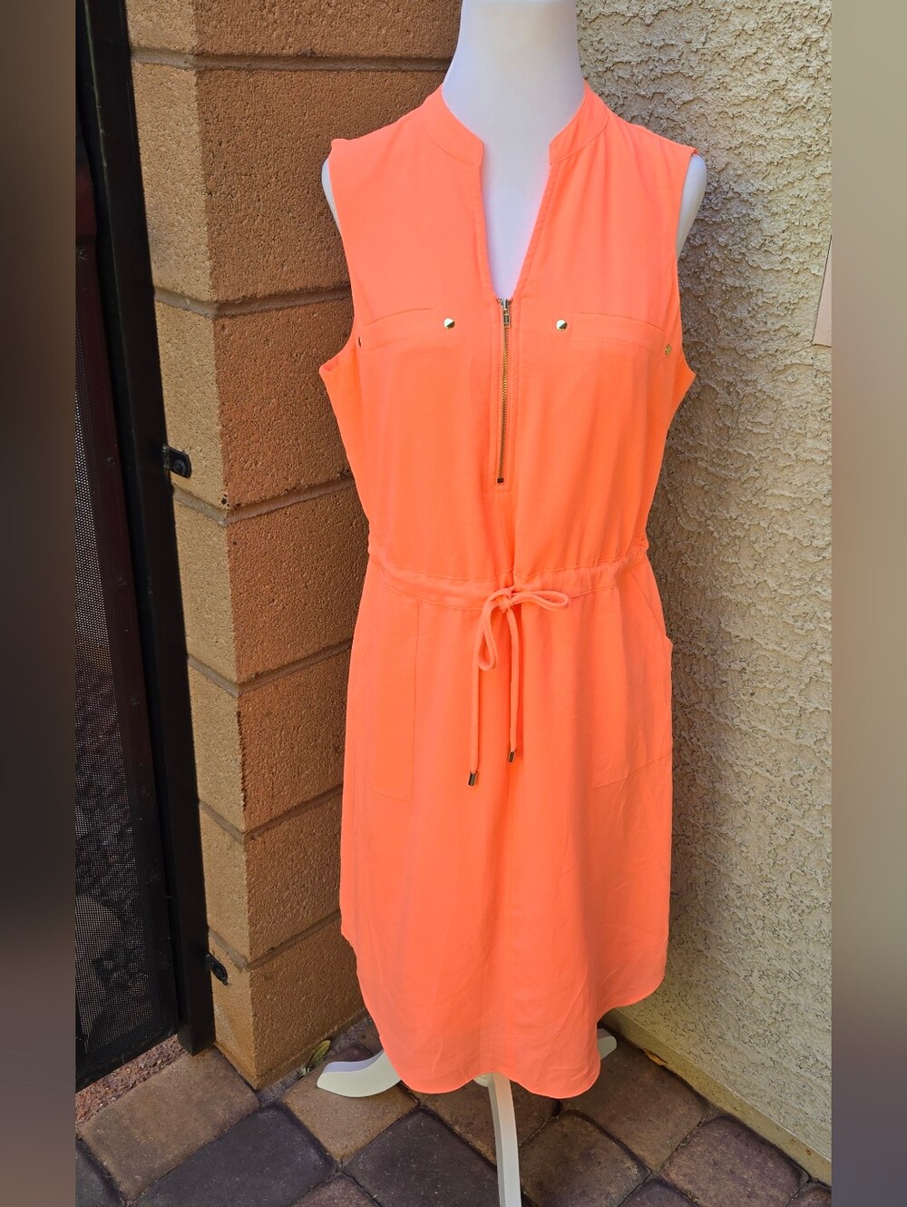 Apt 9 Sleeveless Coral Zip-Front Drawstring Dress